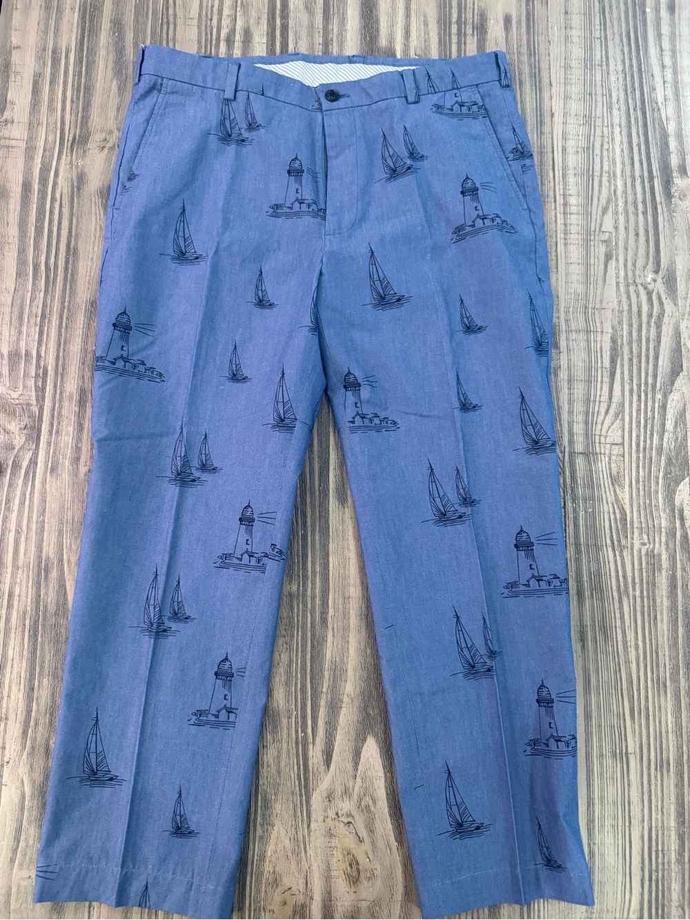 Brooks Brothers Clark 38x30 Blue Nautical Sailboat Lighthouse Pants